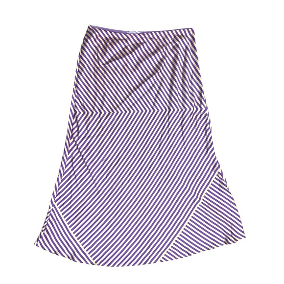 MNG Asymmetrical Striped Satin Finish MidLength Skirt - Picture 1 of 9
